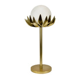 Worlds Away Moxie Brass with Globe Palm Leaf Table Lamp - View 2