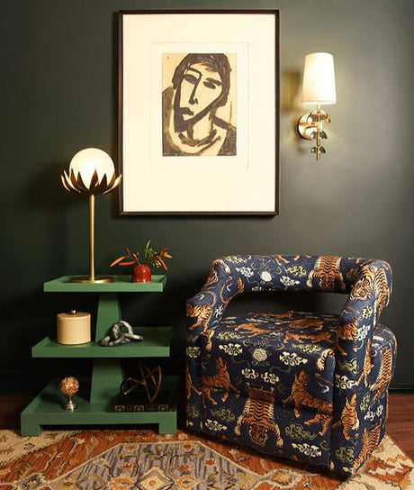 Worlds Away Moxie Brass with Globe Palm Leaf Table Lamp Lifestyle - Fig Linens and Home