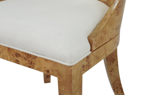 Worlds Away Rafferty Burlwood Dining Chair - Detail of Burl and Cushion
