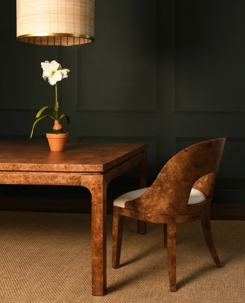 Worlds Away Rafferty Dark Burlwood Dining Chair - Lifestyle 1 - Fig Linens and Home