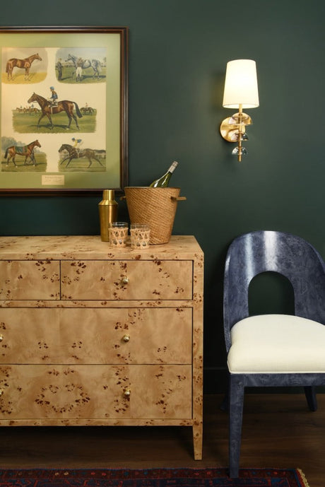 Worlds Away Rafferty Navy Blue Burlwood Dining Chair - Lifestyle 2