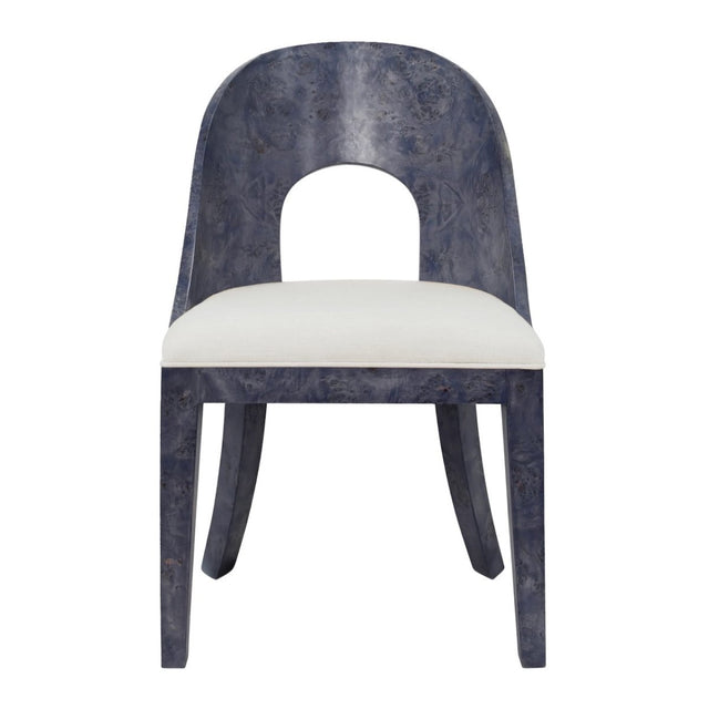Worlds Away Rafferty Navy Blue Burlwood Dining Chair - Front View at Fig Linens and Home