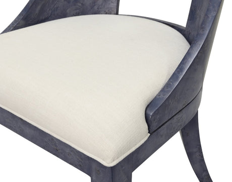 Worlds Away Rafferty Navy Blue Burlwood Dining Chair - Seat Cushion View at Fig Linens and Home