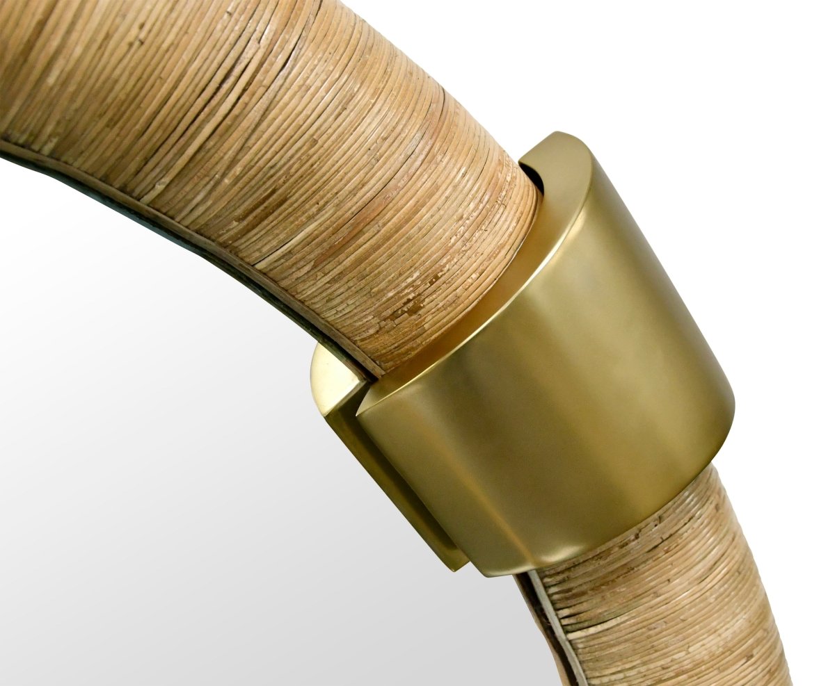 Worlds Away Saylor Round Rattan Mirror With Brass Detail - Wall Mirror Hardware Detail View