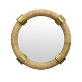 Worlds Away Saylor Round Rattan Mirror With Brass Detail - Wall Mirror Front View
