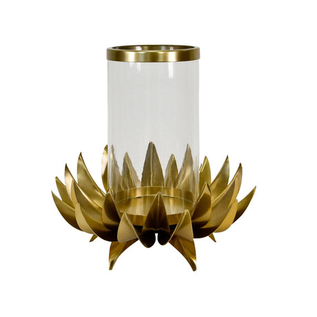 Worlds Away Sirius Large Palm Tree Hurricane 16.5" H x 13" W  x 13" D Antique Brass at FIG LINENS AND HOME 1