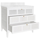 Wynn White Bathroom Vanity by Worlds Away at Fig Linens and Home - Drawers Open 1