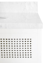 Wynn White Bathroom Vanity by Worlds Away - Cane and Marble Top Detail
