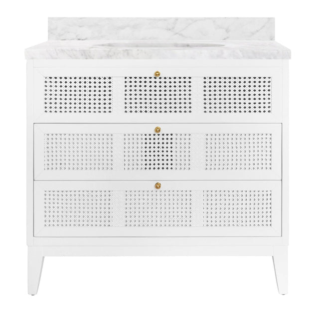 Wynn White Bathroom Vanity by Worlds Away at Fig Linens and Home - Front View
