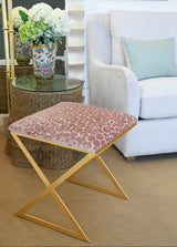 X Bench Gold Pink Leopard Velvet by Worlds Away at Fig Linens and Home 3