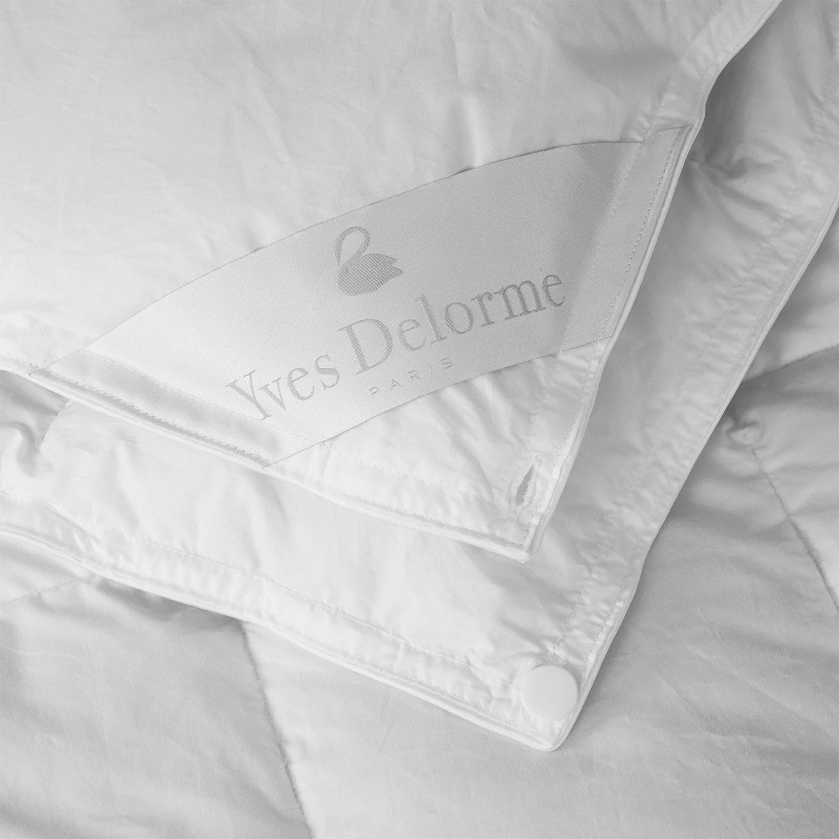 All Season Down Comforter by Yves Delorme at Fig Linens and Home - Satin Corner Logo