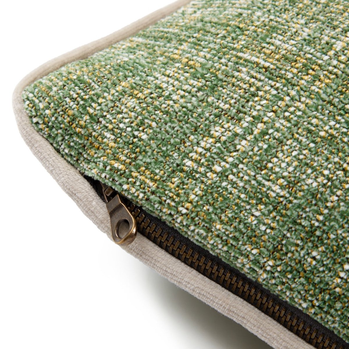 Brume Lichen Decorative Pillows by Yves Delorme - Zipper view at Fig linens and home