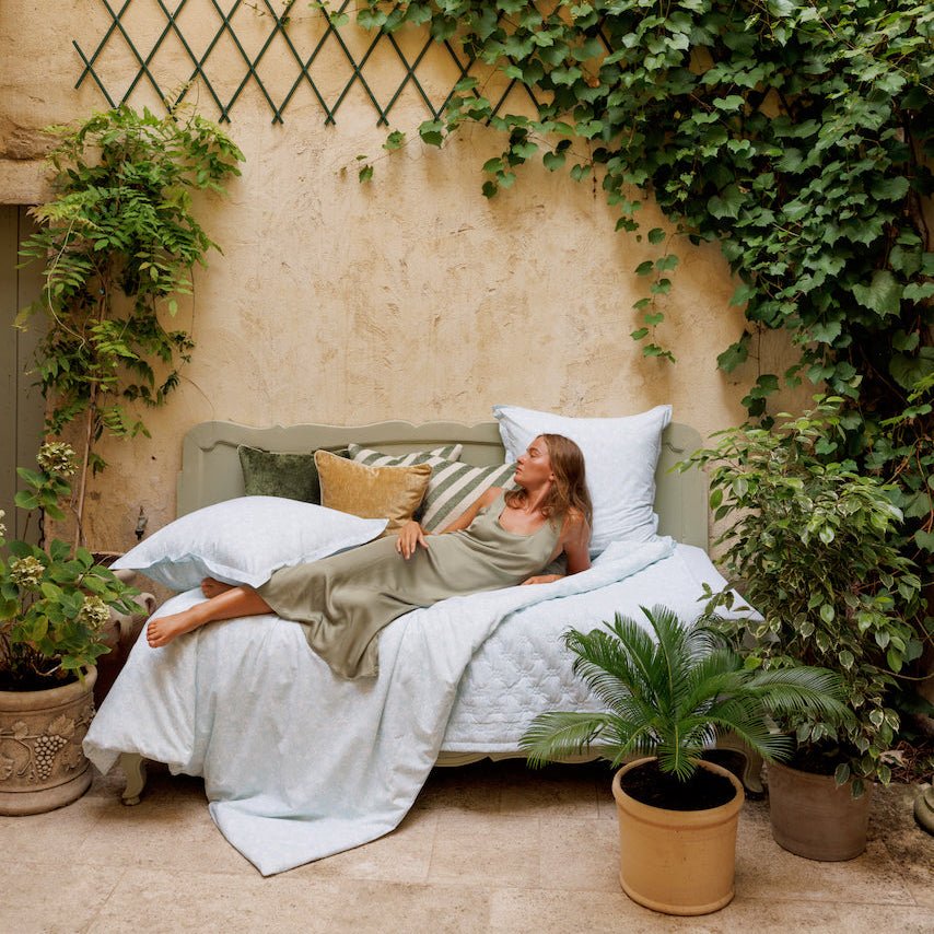 Capri Aqua Organic Bedding by Yves Delorme Sham Boudoir (Single) 12 x 17 Aqua at FIG LINENS AND HOME 15