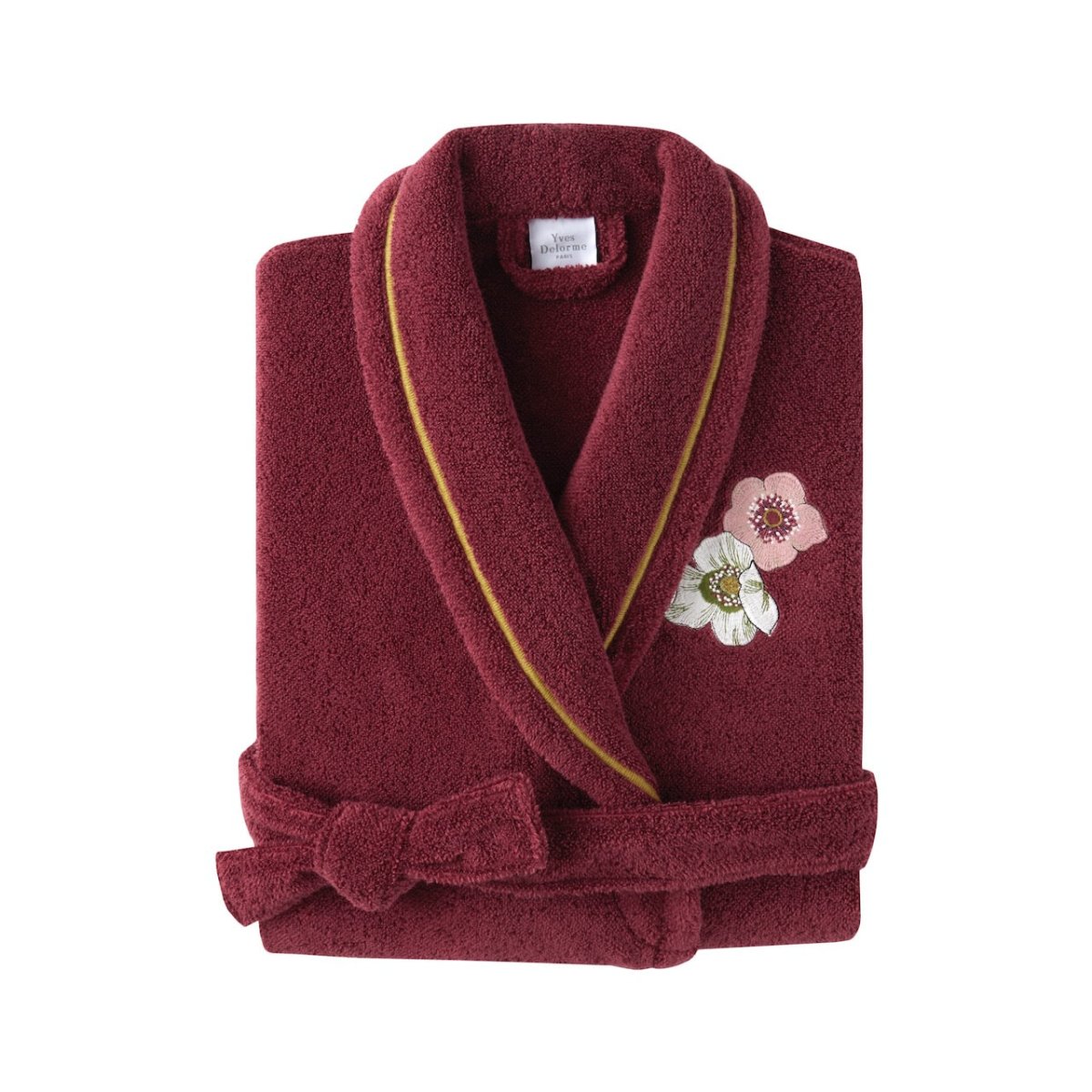 Corolles Shawl Collar Bathrobe by Yves Delorme Folded with Belt