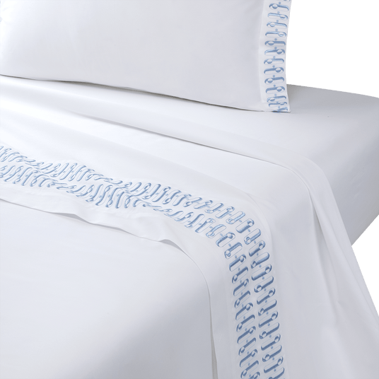 Dorian Pastel Flat Sheet by Yves Delorme Couture King Flat Sheet Blanc/Pastel at FIG LINENS AND HOME 1