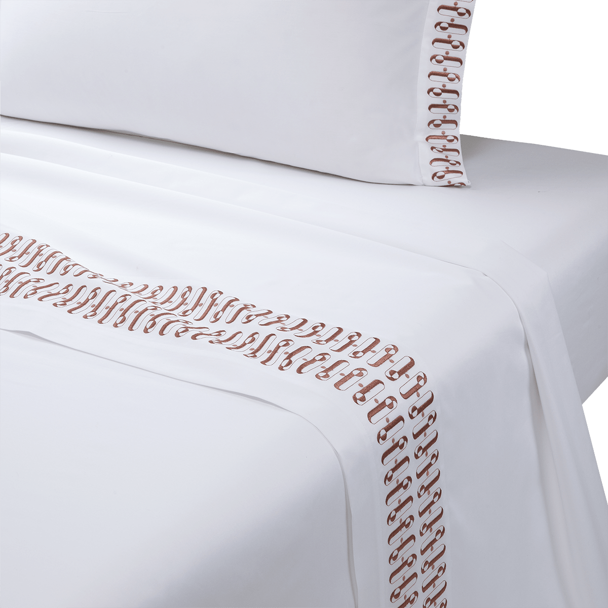 Dorian Santal Flat Sheet by Yves Delorme Couture King Flat Sheet Blanc/Santal at FIG LINENS AND HOME 1