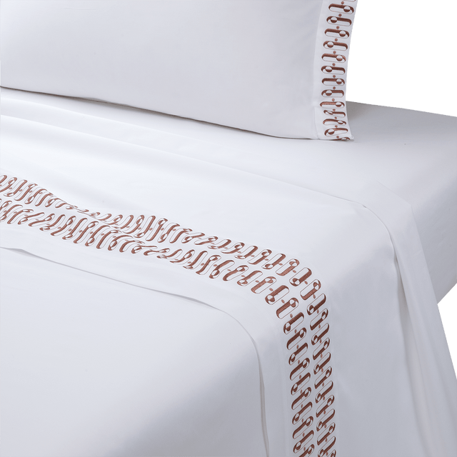 Dorian Santal Flat Sheet by Yves Delorme Couture King Flat Sheet Blanc/Santal at FIG LINENS AND HOME 1