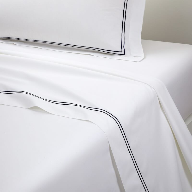 Duo Marine Bedding by Yves Delorme Flat Sheet Full/Queen 94 x 116 Marine at FIG LINENS AND HOME 28