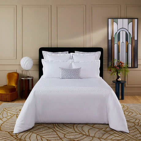 Festons Bedding by Yves Delorme Duvet Cover King 111 x 92 White with Silver at FIG LINENS AND HOME 1