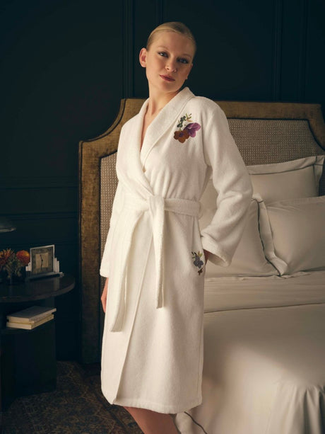 Fleurs Shawl Collar Bathrobe (Women's) by Yves Delorme Shawl Collar Bathrobe (Women's) SMALL Multi at FIG LINENS AND HOME 6