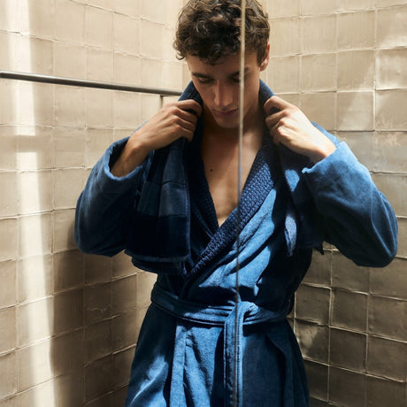 Hugo Boss Men's Double B Steel Robe by Yves Delorme Medium Shawl Collar Bathrobe (Men's) M Steel at FIG LINENS AND HOME 1