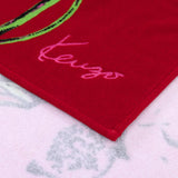 K POP Printed Beach Towel by Kenzo Paris | Large Roses on Yves Delorme Rouge Pink Pool Towel 3