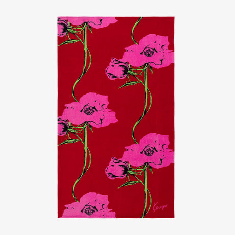 K POP Printed Beach Towel by Kenzo Paris | Large Roses on Yves Delorme Rouge Pink Pool Towel 2