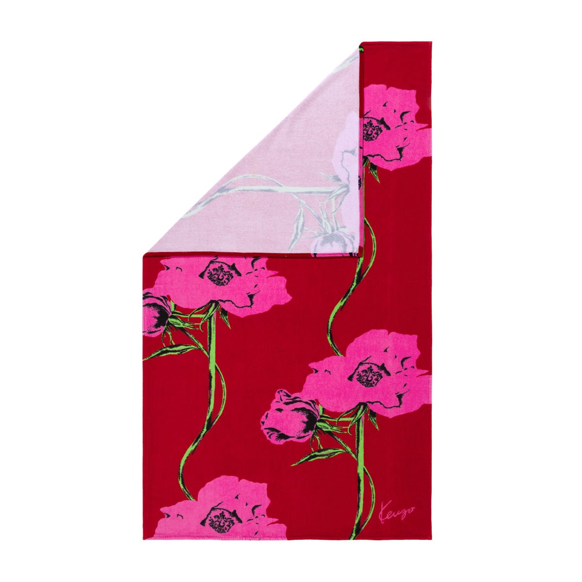 K POP Printed Beach Towel by Kenzo Paris | Large Roses on Yves Delorme Rouge Pink Pool Towel 1