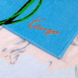 K POP Printed Beach Towel by Kenzo Paris | Large Roses on Yves Delorme Turquoise Pool Towel 3