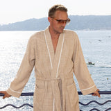 Leo Beige Unisex Kimono Bathrobe by Yves Delorme at Fig Linens and Home