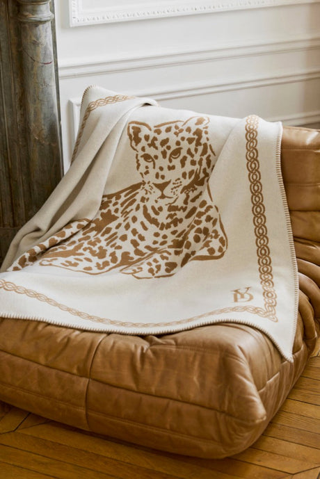 Leopard Camel Throw by Yves Delorme Throw 51" x 67" Camel at FIG LINENS AND HOME 1