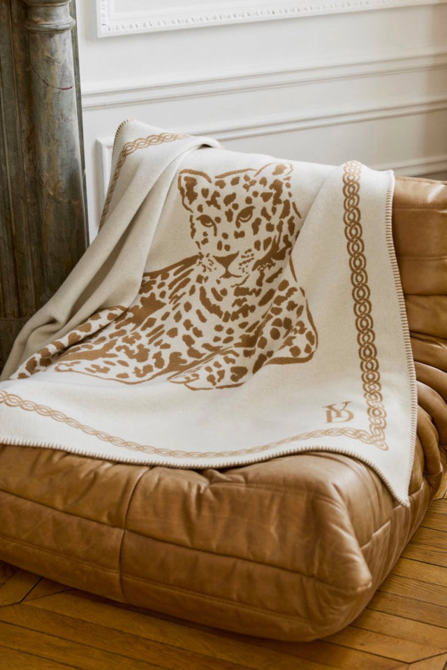 Leopard Camel Throw by Yves Delorme Throw 51" x 67" Camel at FIG LINENS AND HOME 1