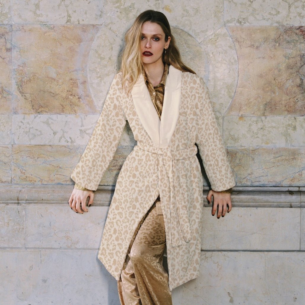 Leopard Women's Shawl Collar Bathrobe by Yves Delorme Shawl collar Bathrobe (Women's) L Leopard at FIG LINENS AND HOME 1