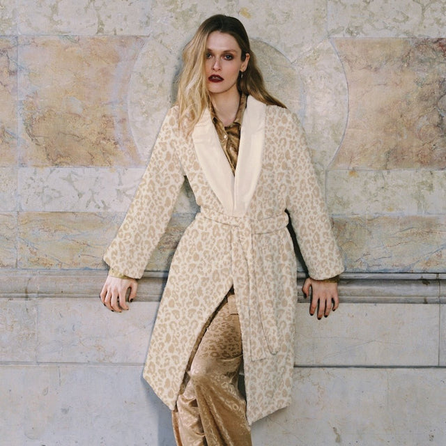 Leopard Women's Shawl Collar Bathrobe by Yves Delorme Shawl collar Bathrobe (Women's) L Leopard at FIG LINENS AND HOME 1