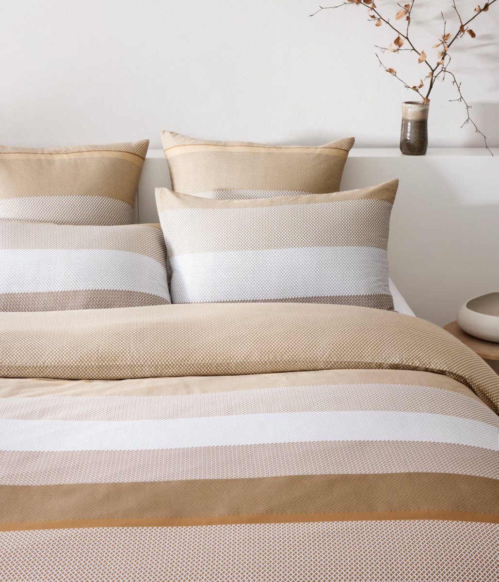 Logan Camel Duvet Cover Set by Hugo Boss Home King Duvet Cover Set (1x King duvet cover, 2x King shams) Camel at FIG LINENS AND HOME 3