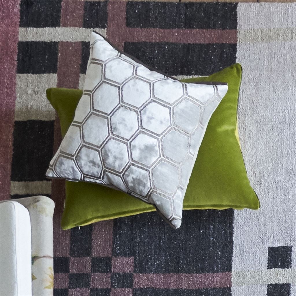 Designers Guild Manipur Oyster Decorative Pillow with Green Citrus Velvet
