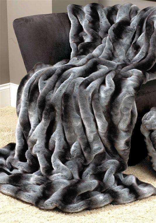Grey Chinchilla Couture Faux Fur Throw Blanket - Fabulous Furs at Fig Linens and Home - Chair