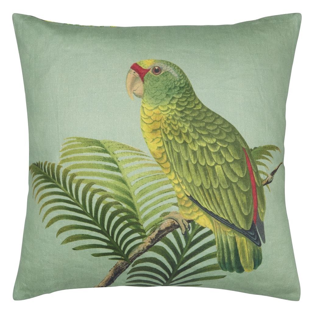 John Derian - Parrot and Palm Azure Decorative Pillow - Reverse