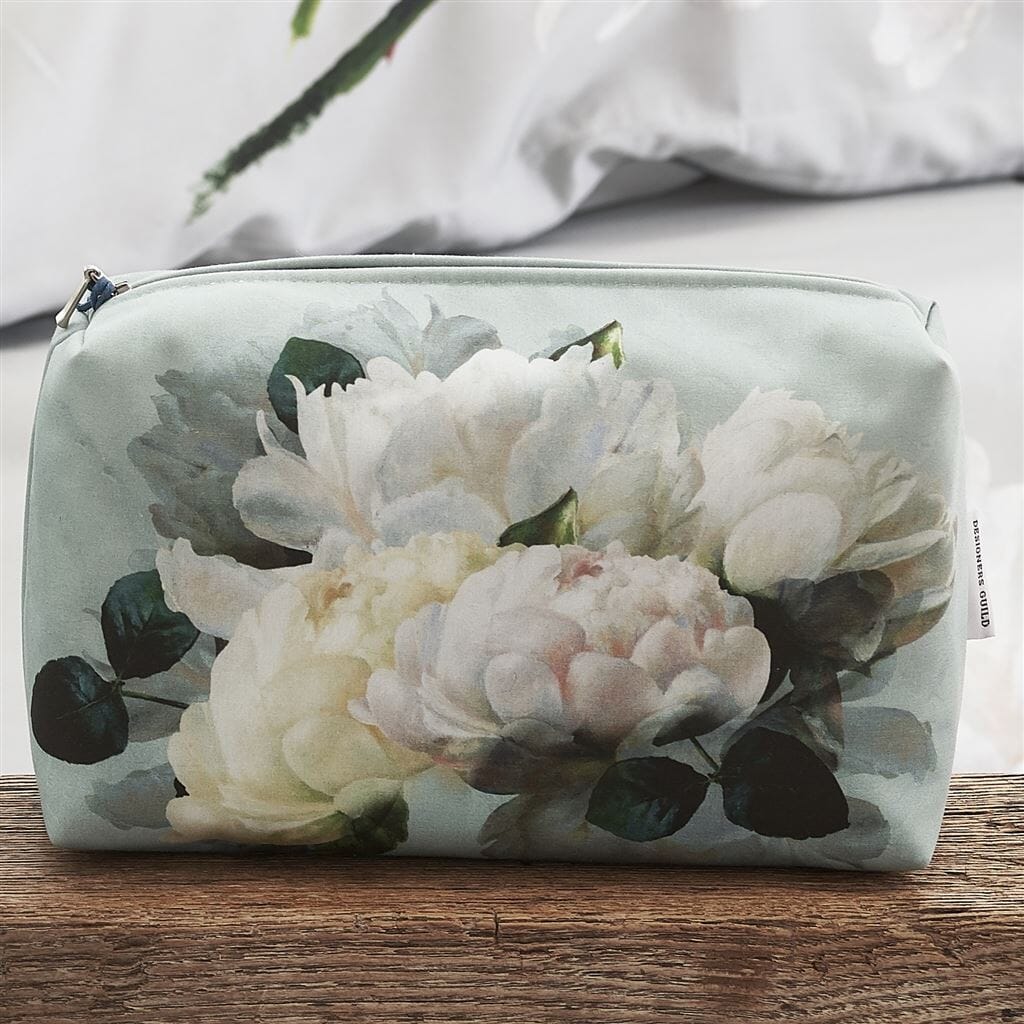 Designers Guild Designers Guild Peonia Grande Zinc Medium Toiletry Bag - Medium Pouch 3 x 6 x 9" Zinc at FIG LINENS AND HOME - 2