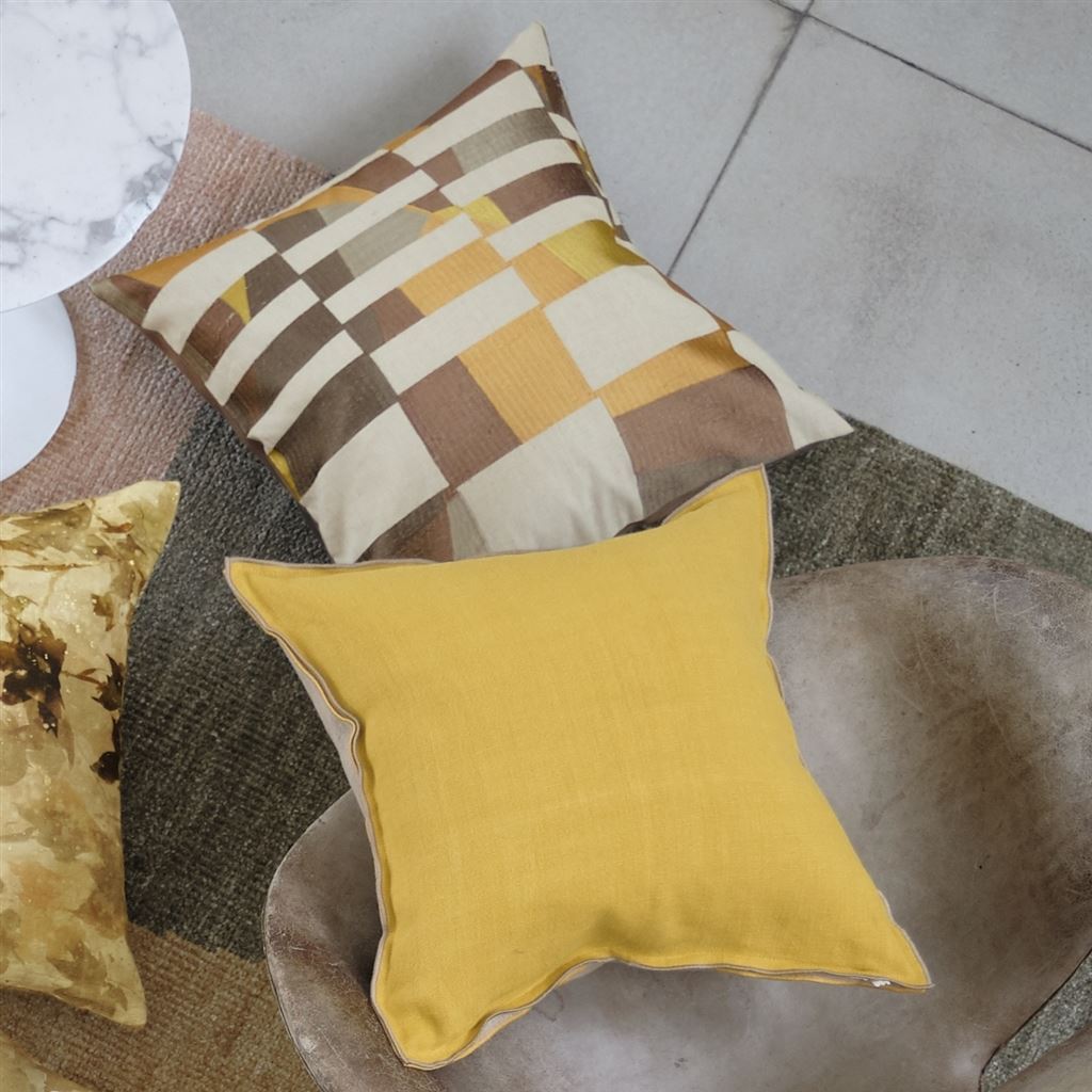 Designers Guild Glasshouse Topaz Pillow Shown with Ochre Accents | Fig Linens