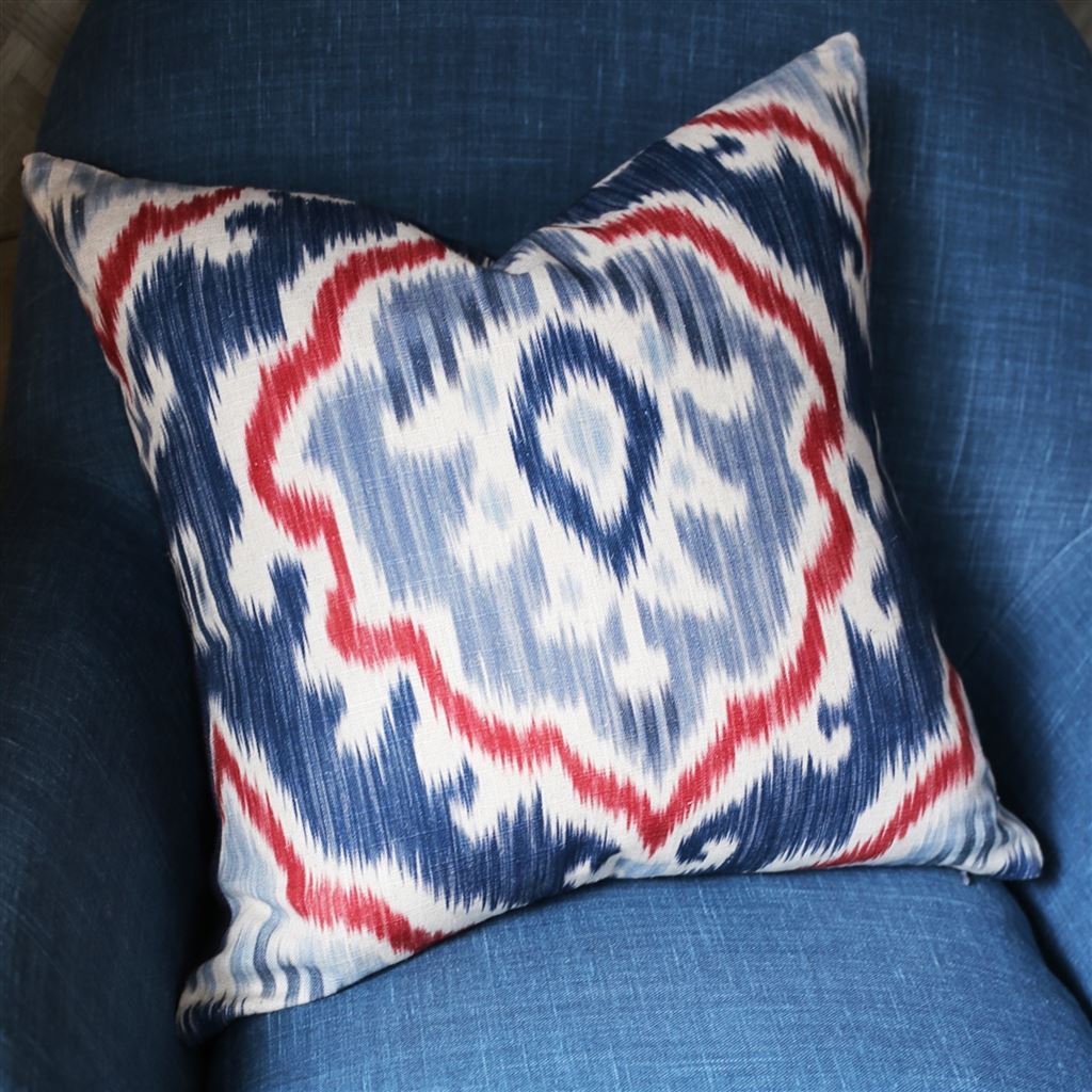 Saphia Steel Decorative Pillow Shown in Blue Club Chair