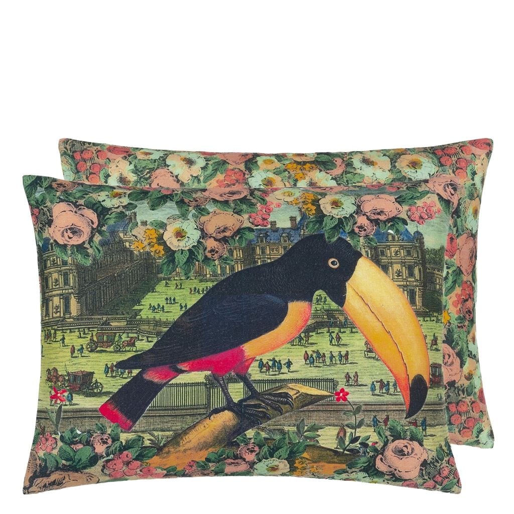 Toucan Floral Sepia Decorative Pillow - John Derian - 1