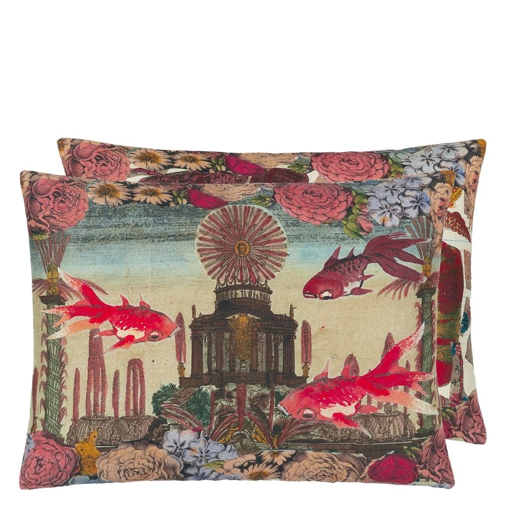 Exotic Fish Carmine Decorative Pillow - John Derian - 1