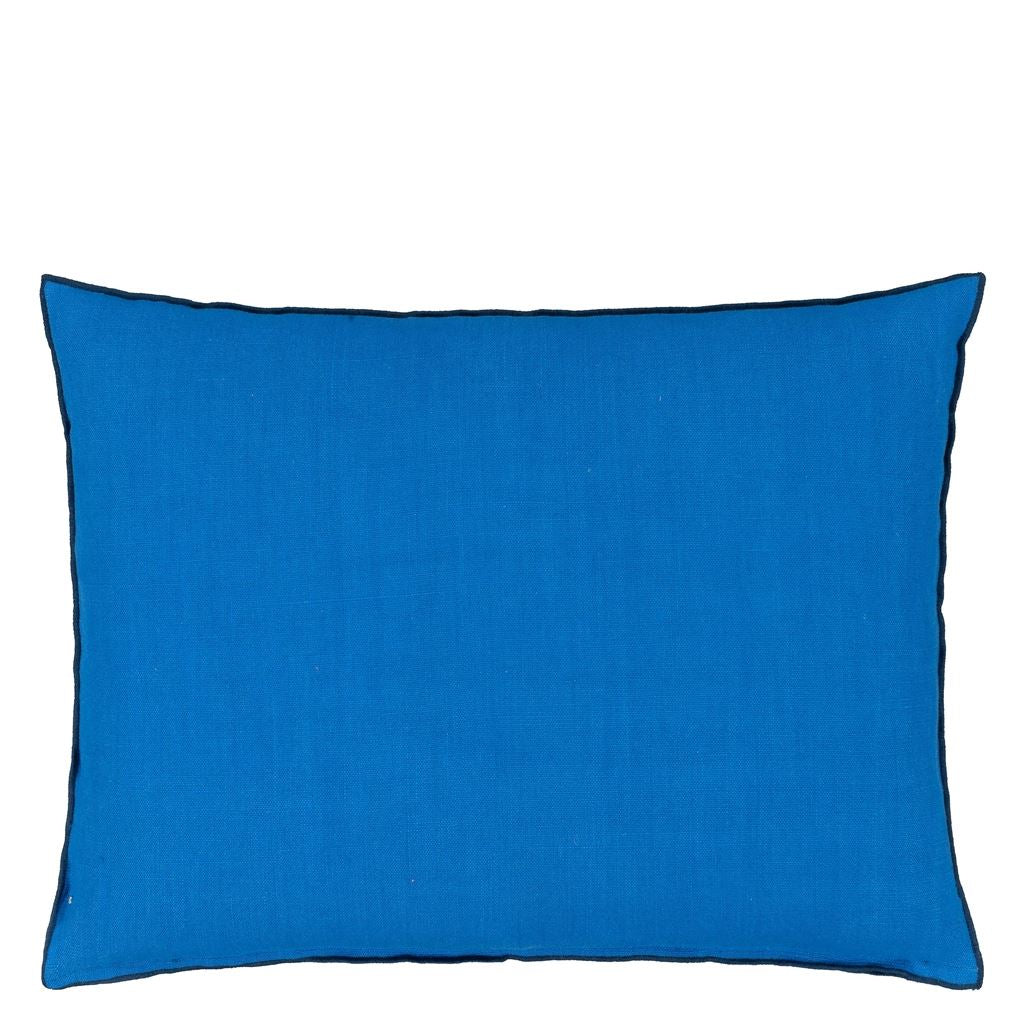 Throw Pillow - Brera Striato Cobalt Decorative Pillow Reverse Solid- Designers Guild