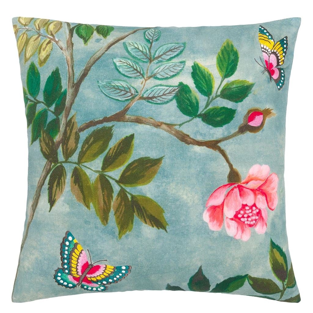 Papillon Chinois Teal Decorative Pillow | Designers Guild Throw Pillows at Fig Linens and Home