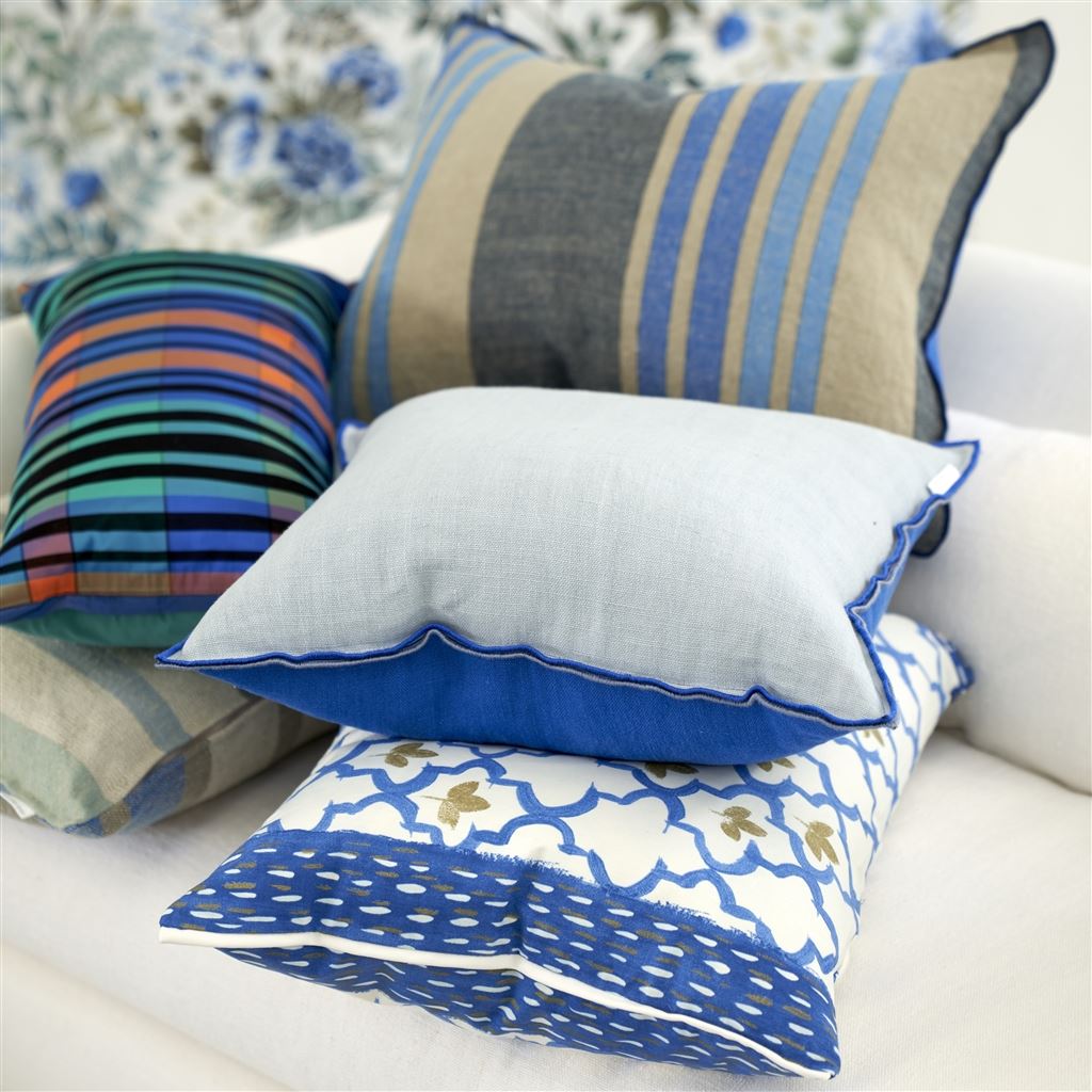 Throw Pillow - Brera Striato Cobalt Decorative Pillow Stack  1 - Designers Guild