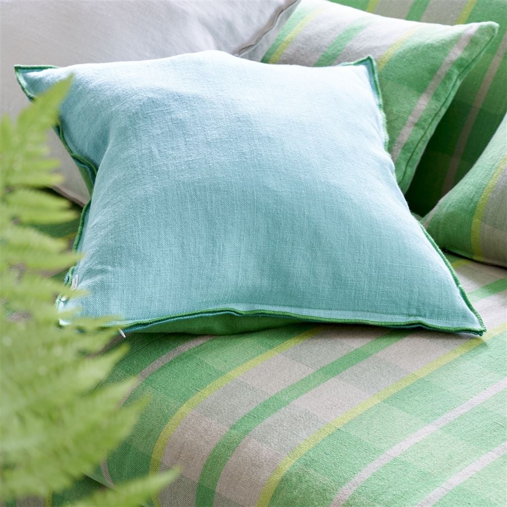 Brera Lino Emerald & Capri Decorative Pillow - Designers Guild Throw Pillow
