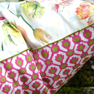 Outdoor Tulip Garden Azalea Decorative Pillow - Detail of Seam of Pillow - Fig Linens and Home