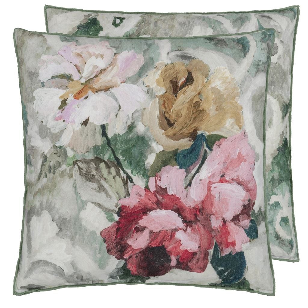 designers guild throw pillow - tapestry flower eau de nil velvet - Fig Linens and Home -199