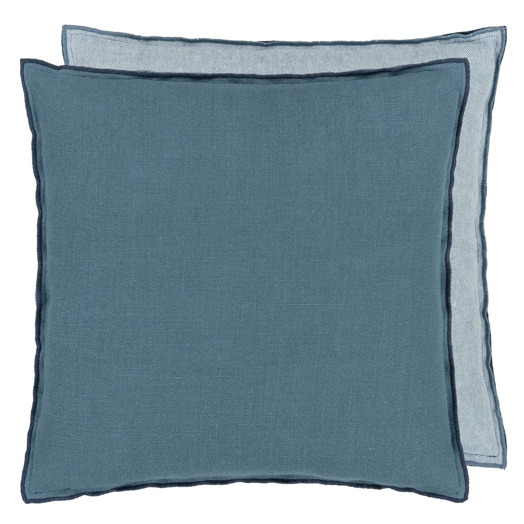 designers guild throw pillow - brera lino midnight chambray linen cushion39